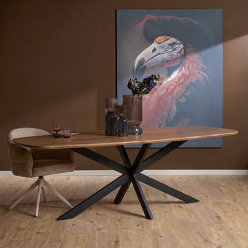 Dining Table – Danish Oval, Mango Wood Finish, Black Metal Frame – Elegance | Starfurn