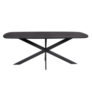 Dining Table - Mango Wood, Black Finish, Metal Matrix Base, Oval Shape - Elegance | Starfurn
