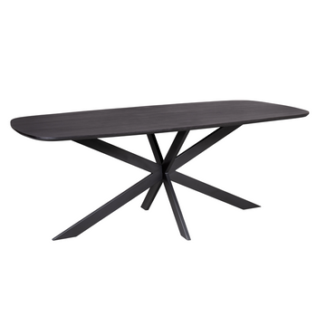 Dining Table - Mango Wood, Black Finish, Metal Matrix Base, Oval Shape - Elegance | Starfurn