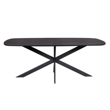 Dining Table - Mango Wood, Black Finish, Metal Matrix Base, Oval Shape - Elegance | Starfurn