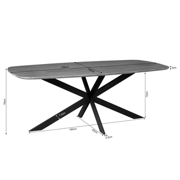 Dining Table - Mango Wood, Black Finish, Metal Matrix Base, Oval Shape - Elegance | Starfurn