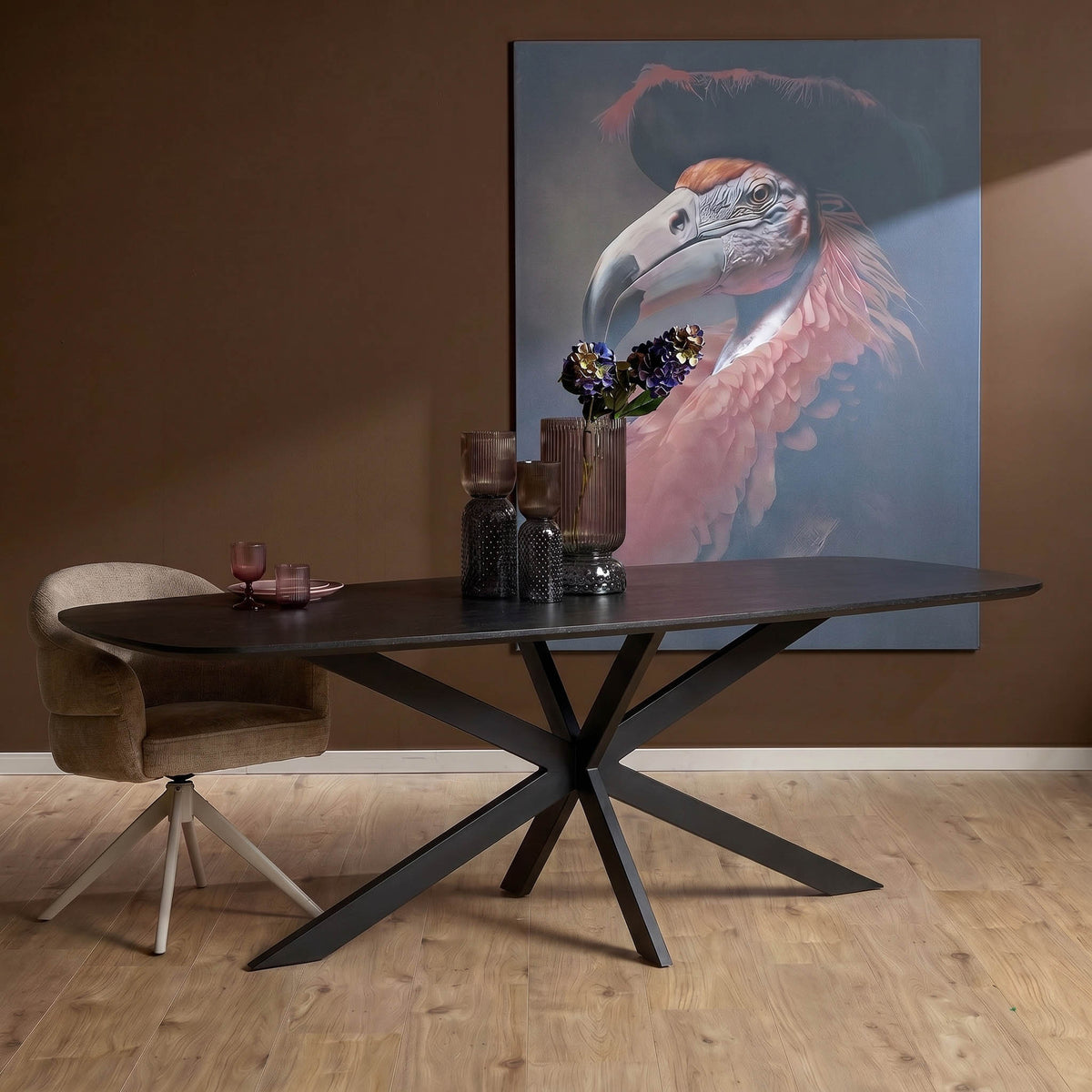 Dining Table – Danish Oval Shape, Mango Wood, Matrix Metal Frame – Elegance | Starfurn