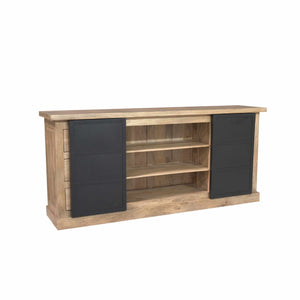 Sideboard – Mango Wood, Wooden Strips, Metal Doors – Noa | Starfurn