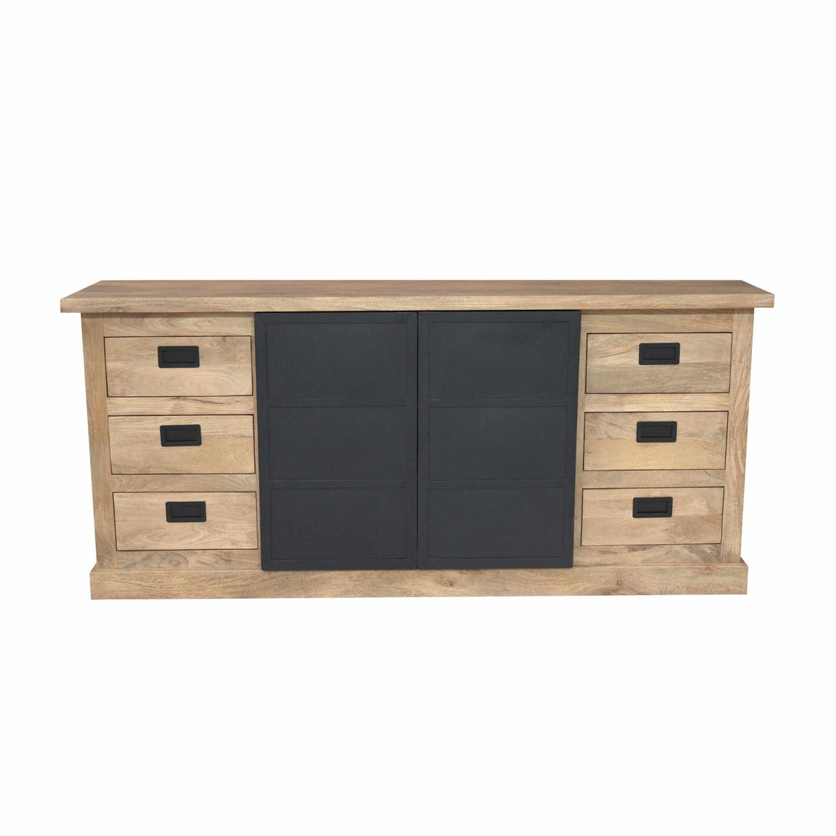 Sideboard – Mango Wood, Wooden Strips, Metal Doors – Noa | Starfurn