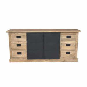 Sideboard – Mango Wood, Wooden Strips, Metal Doors – Noa | Starfurn