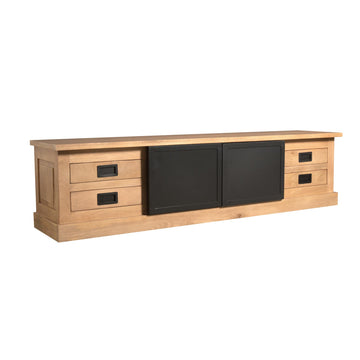 TV Unit – Mango Wood, Black Doors, Wood Strips – Noa | Starfurn