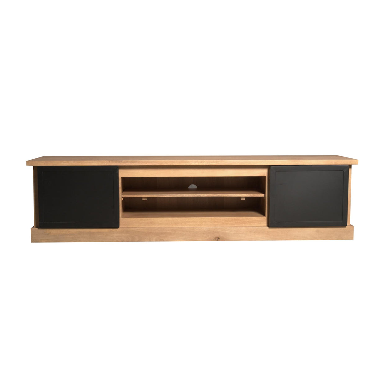 TV Unit – Mango Wood, Black Doors, Wood Strips – Noa | Starfurn