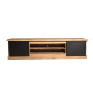 TV Unit – Mango Wood, Black Doors, Wood Strips – Noa | Starfurn