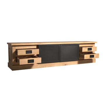 TV Unit – Mango Wood, Black Doors, Wood Strips – Noa | Starfurn