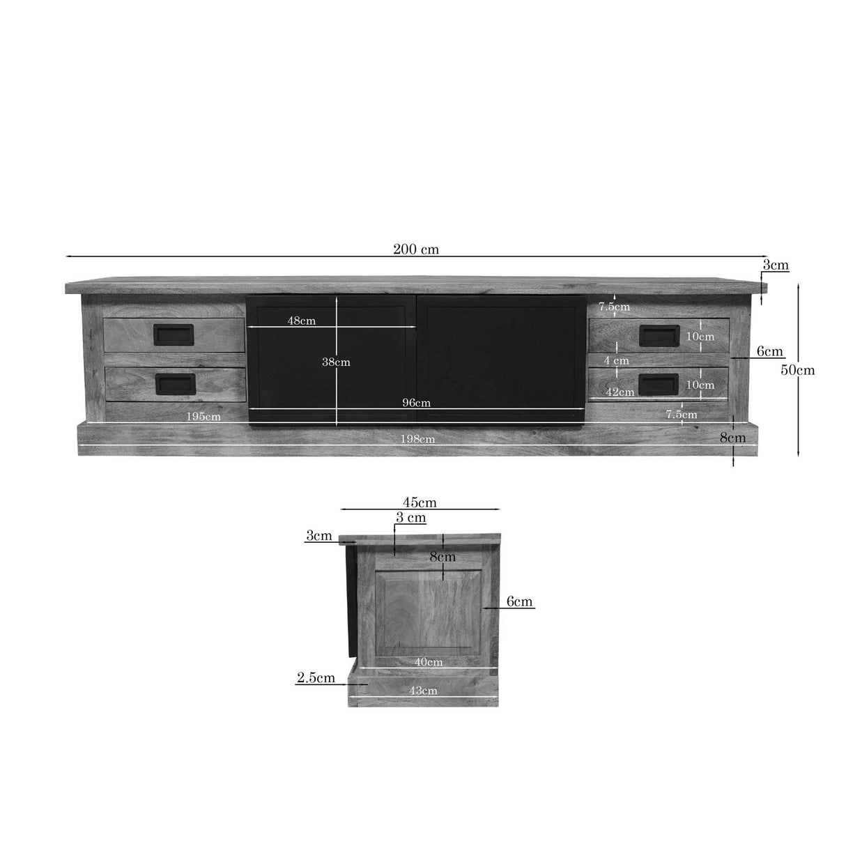 TV Unit – Mango Wood, Black Doors, Wood Strips – Noa | Starfurn