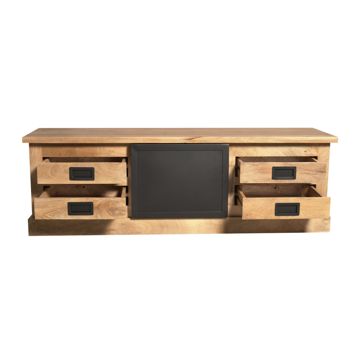 TV unit – Mango wood, black doors, wooden strips – Noa | Starfurn