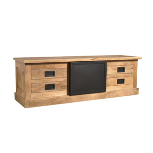 TV unit – Mango wood, black doors, wooden strips – Noa | Starfurn