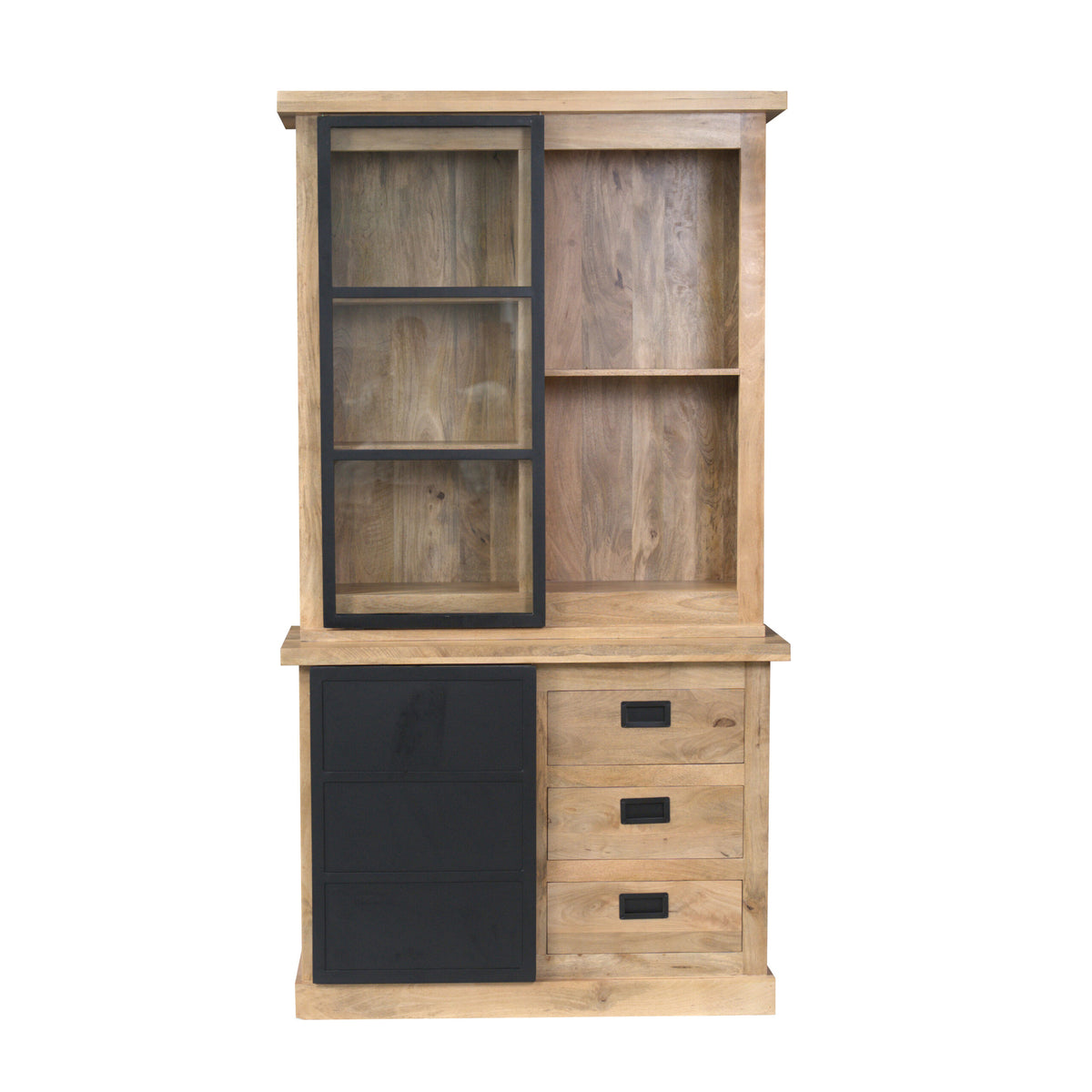 Display Cabinet – Mango Wood, Metal Doors, Wood Strips – Noa | Starfurn
