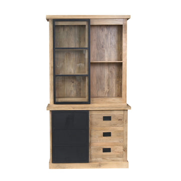 Vitrinenschrank – Mangoholz, Metalltüren, Holzstreifen – Noa | Starfurn