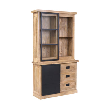 Vitrinenschrank – Mangoholz, Metalltüren, Holzstreifen – Noa | Starfurn