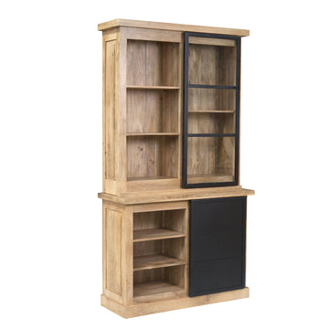 Vitrinenschrank – Mangoholz, Metalltüren, Holzstreifen – Noa | Starfurn