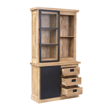 Vitrinenschrank – Mangoholz, Metalltüren, Holzstreifen – Noa | Starfurn