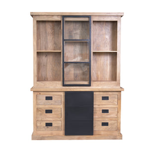 Display Cabinet - Mango Wood, Wood Strips, Metal Doors - Noa | Starfurn