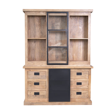 Display Cabinet - Mango Wood, Wood Strips, Metal Doors - Noa | Starfurn