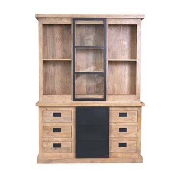 Vitrinenschrank – Mangoholz, Holzstreifen, Metalltüren – Noa | Starfurn