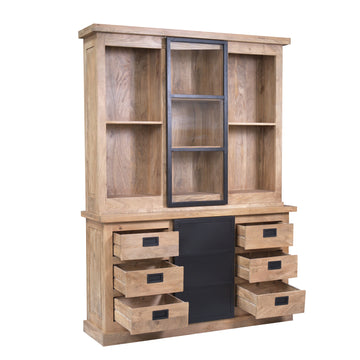 Vitrinenschrank – Mangoholz, Holzstreifen, Metalltüren – Noa | Starfurn
