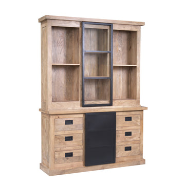 Vitrinenschrank – Mangoholz, Holzstreifen, Metalltüren – Noa | Starfurn