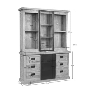 Display Cabinet - Mango Wood, Wood Strips, Metal Doors - Noa | Starfurn