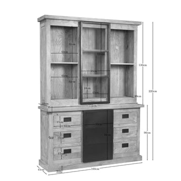 Vitrinenschrank – Mangoholz, Holzstreifen, Metalltüren – Noa | Starfurn