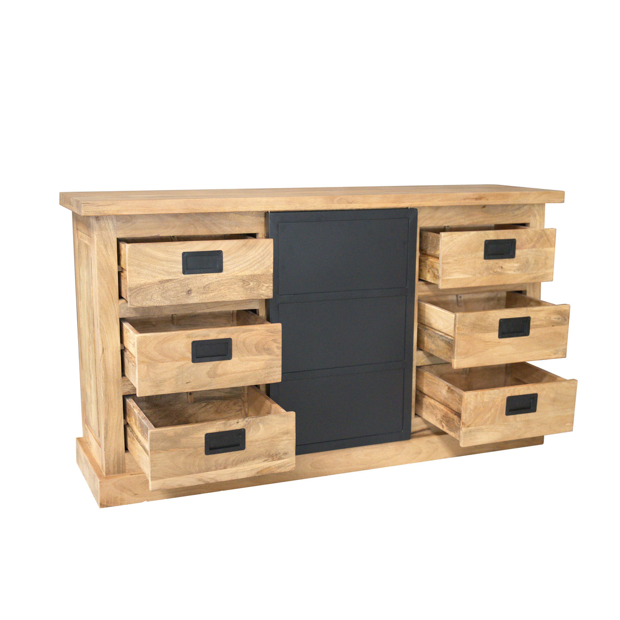 Sideboard – Mangoholz, Schwarztür, Holzstreifen – Noa | Starfurn