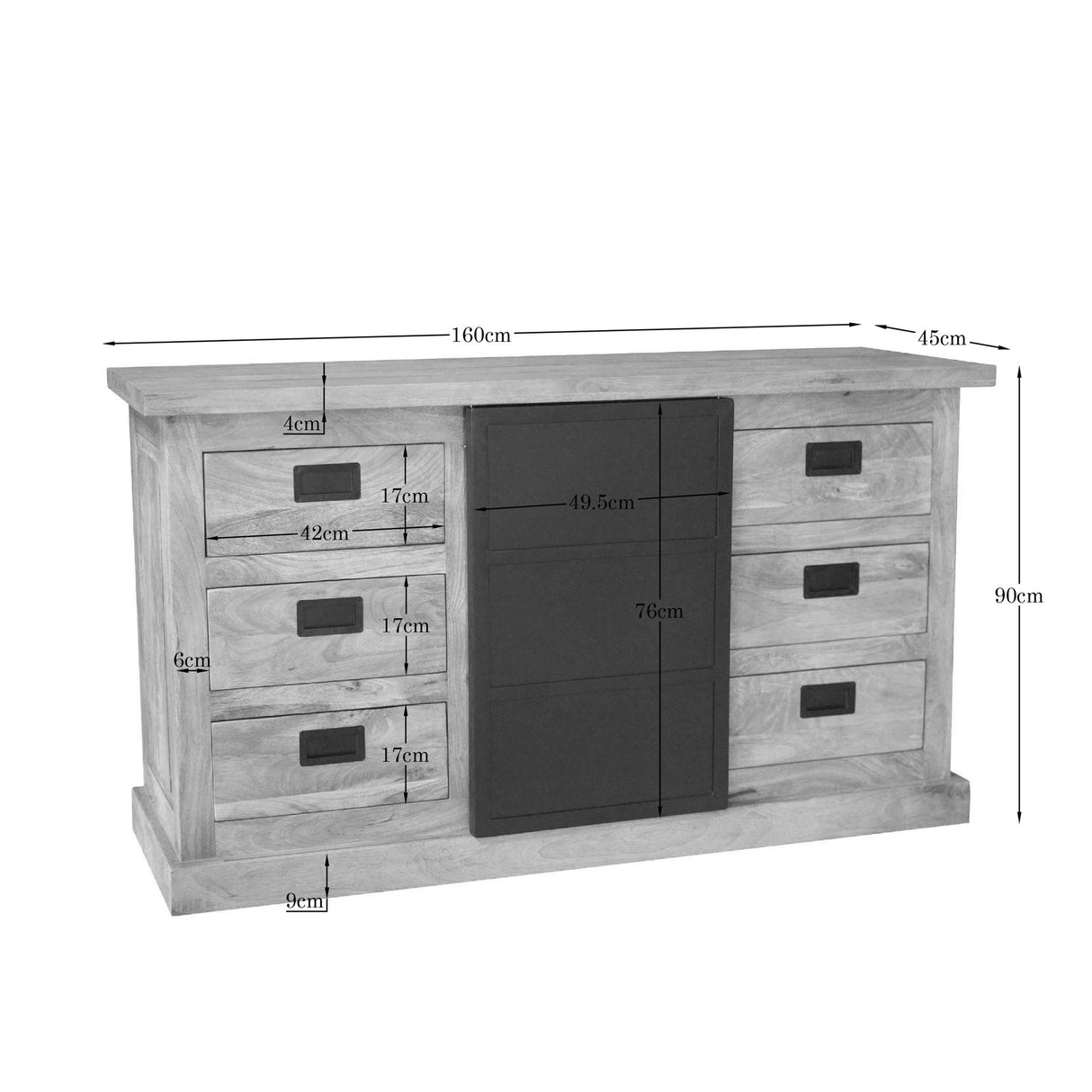 Sideboard – Mangoholz, Schwarztür, Holzstreifen – Noa | Starfurn