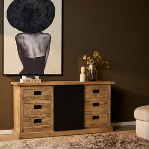 Sideboard – Mangoholz, Schwarztür, Holzstreifen – Noa | Starfurn