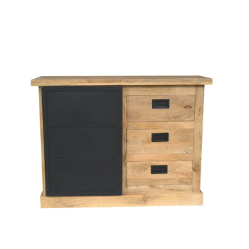 Kommode – Helles Mangoholz, Schwarzes Metall, Moderne Holzintarsie – Noa | Starfurn