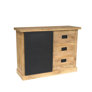 Kommode – Helles Mangoholz, Schwarzes Metall, Moderne Holzintarsie – Noa | Starfurn