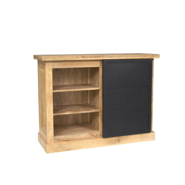 Kommode – Helles Mangoholz, Schwarzes Metall, Moderne Holzintarsie – Noa | Starfurn