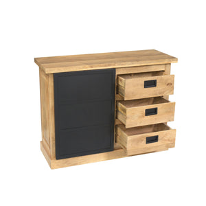 Kommode – Helles Mangoholz, Schwarzes Metall, Moderne Holzintarsie – Noa | Starfurn