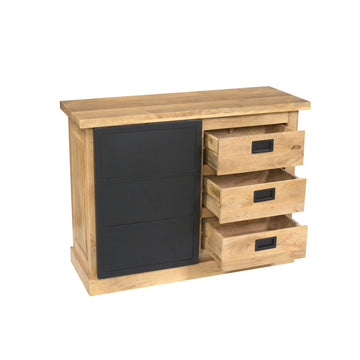 Kommode – Helles Mangoholz, Schwarzes Metall, Moderne Holzintarsie – Noa | Starfurn