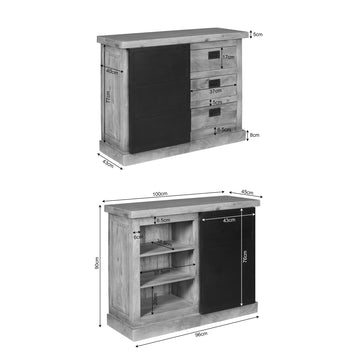 Kommode – Helles Mangoholz, Schwarzes Metall, Moderne Holzintarsie – Noa | Starfurn