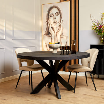 Esszimmertisch – Mangoholz Material, Metallgestell, Rund Design, 130 cm - Denver | Starfurn