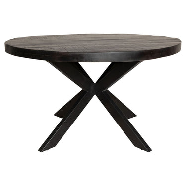 Esszimmertisch – Runde Form, Schwarzes Mangoholz, Metall Matrix, 130 cm – Denver | Starfurn