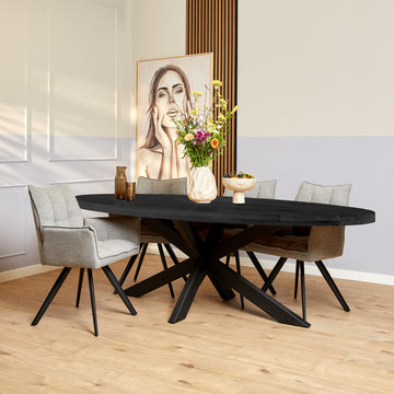 Esszimmertisch – Mangoholz Material, Metallgestell, Oval Design, 210 cm - Denver | Starfurn
