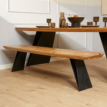 Dining Table – Rectangular Shape, Solid Mango Wood Tabletop, Black Lacquered Metal Legs – Extense | Starfurn
