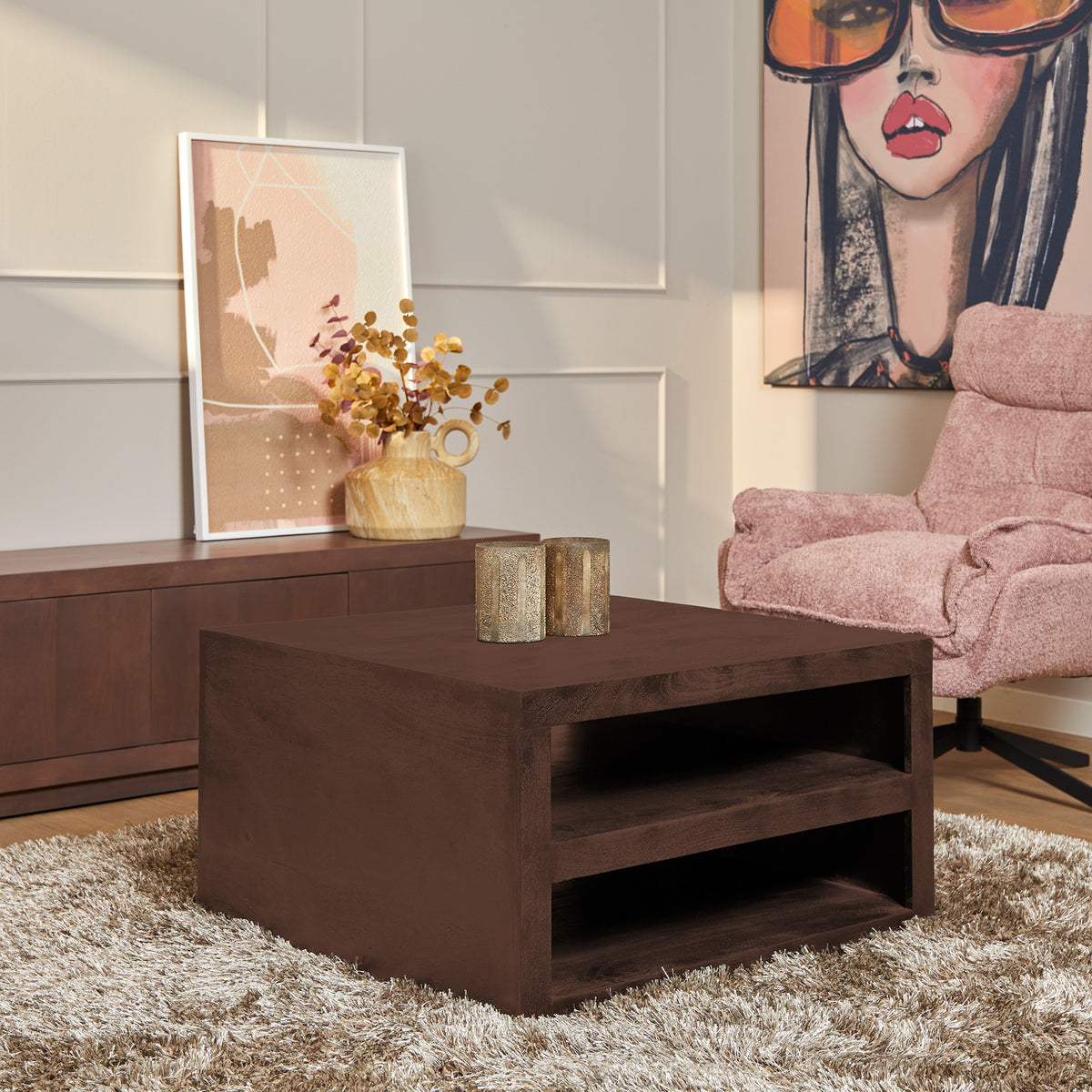 Coffee Table – Mango Wood Material, Walnut Finish, Minimalist Design – Brussel | Starfurn