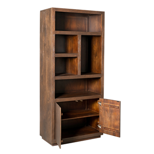 Bücherregal - Braunes Mangoholz, Offene Fächer, Grifflose Türen, 90 cm – Brussel | Starfurn
