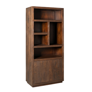 Bücherregal - Braunes Mangoholz, Offene Fächer, Grifflose Türen, 90 cm – Brussel | Starfurn