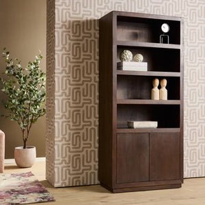 Bookshelf - Mango Wood, Brown Finish, Push-to-Open Doors, Spacious Storage – Brussel | Starfurn