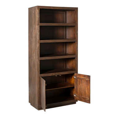 Bookshelf - Mango Wood, Brown Finish, Push-to-Open Doors, Spacious Storage – Brussel | Starfurn