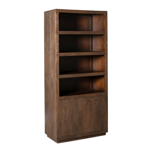 Bookshelf - Mango Wood, Brown Finish, Push-to-Open Doors, Spacious Storage – Brussel | Starfurn