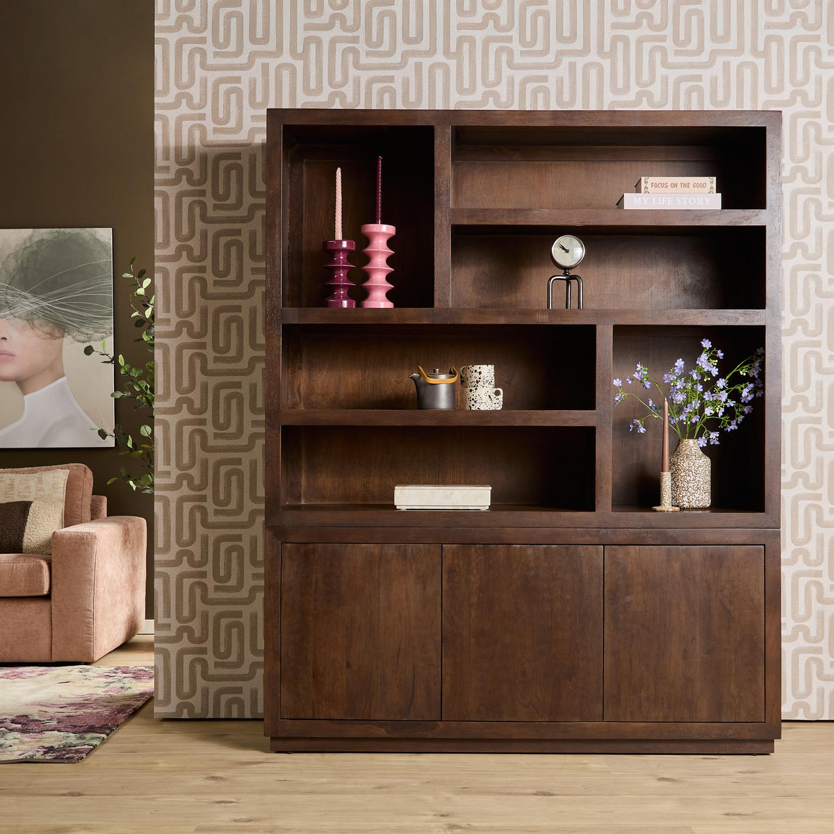Shelf – Mango wood, brown look, handleless – Brussels | Starfurn
