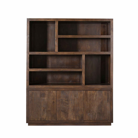 Bücherregal - Braunes Mangoholz, Offene Fächer, Grifflose Türen, XL 160 cm – Brussel | Starfurn image