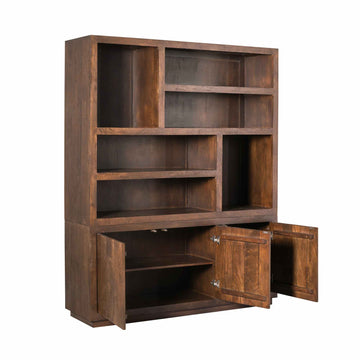 Bücherregal - Braunes Mangoholz, Offene Fächer, Grifflose Türen, XL 160 cm – Brussel | Starfurn